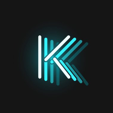 Siyah arkaplanda yansımalı mavi neon yazı tipi, v