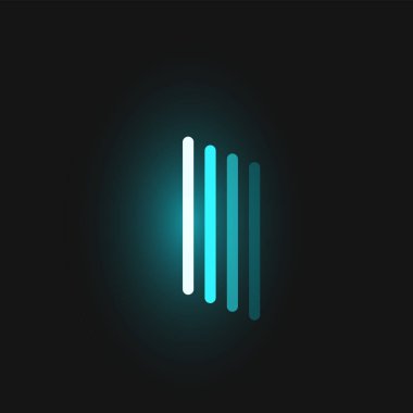 Siyah arkaplanda yansımalı mavi neon yazı tipi, v