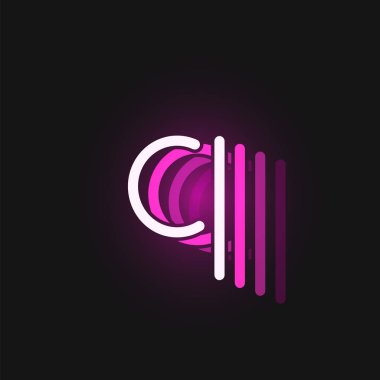 Siyah arkaplanda yansımalı pembe neon yazı tipi, v