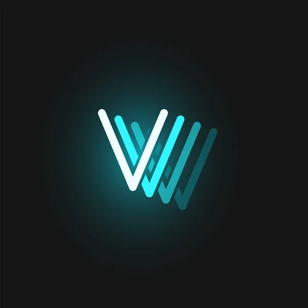 Blue neon character font on black background with reflections, V. — 스톡 벡터