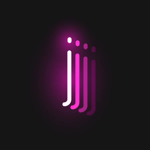 The pink neon character font on black background with refleptions, V. — 스톡 벡터