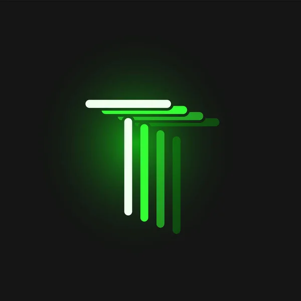 Fonte de caracteres neon verde no fundo preto com reflexos , — Vetor de Stock