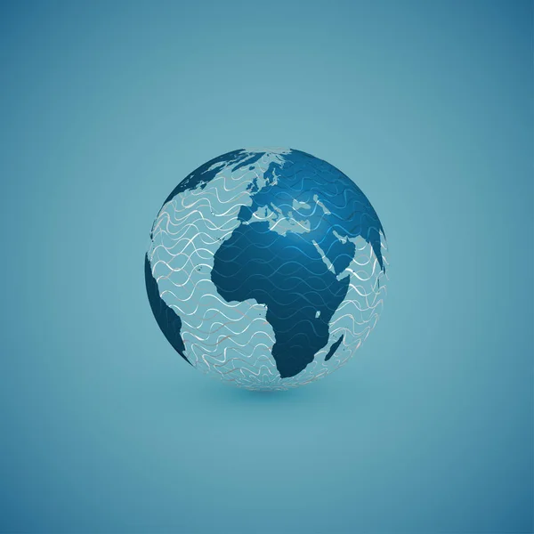 Mapa globo azul com esfera padrão, ilustração vetorial — Vetor de Stock