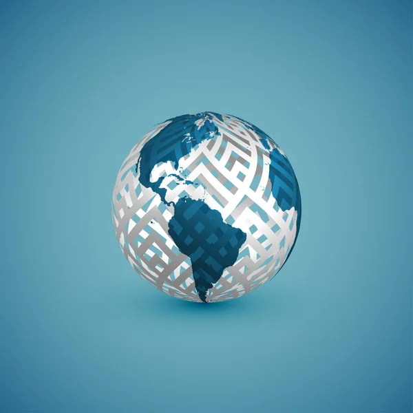 Blå glob karta med mönster sfär, vektor illustration — Stock vektor