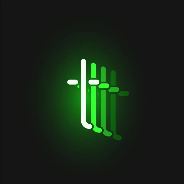 Siyah arkaplanda yansımaları olan yeşil neon yazı tipi, — Stok Vektör