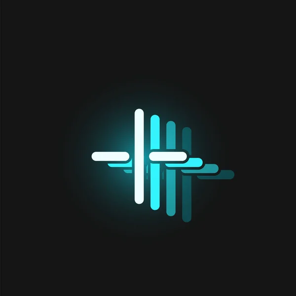 Blauw neon karakter lettertype op zwarte achtergrond met reflecties, v — Stockvector