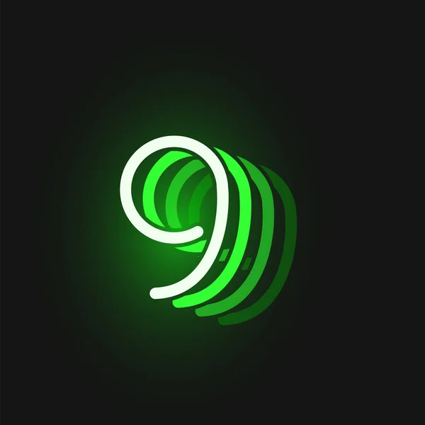 Zielony neon czcionka znak na czarnym tle z refleksji, — Wektor stockowy