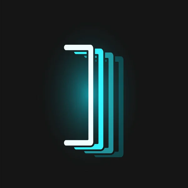 Azul neon personagem fonte no fundo preto com reflexos, v — Vetor de Stock