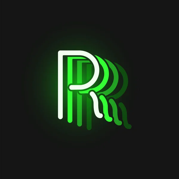 Πράσινο νέον χαρακτήρα γραμματοσειρά σε μαύρο φόντο με αντανακλάσεις, — Διανυσματικό Αρχείο