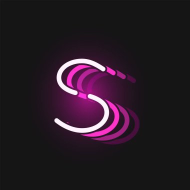 Siyah arkaplanda yansımalı pembe neon yazı tipi, v