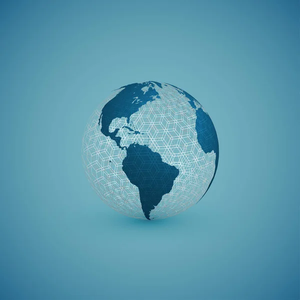 Mapa de globo azul con esfera patrón, ilustración vectorial — Vector de stock
