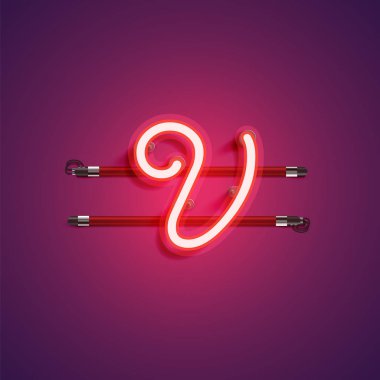 Mor / kırmızı renkli neon karakter, vektör illüstrasyonu