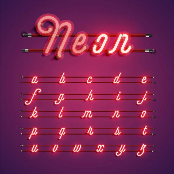 Mor / kırmızı renkli neon karakter seti, vektör illüstrasyonu — Stok Vektör