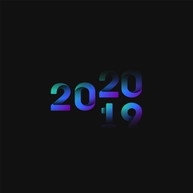 Yeni yıl için mavi ve katlanmış '2019 / 20', vektör illüstrasyonu