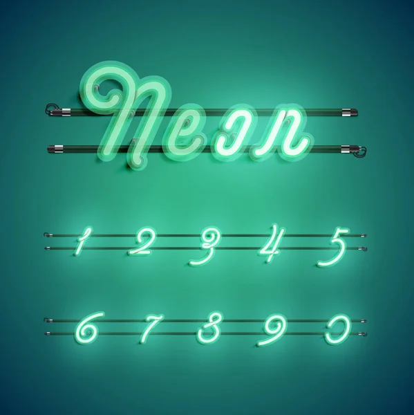 Grön färgad neon teckenuppsättning, vektor illustration — Stock vektor