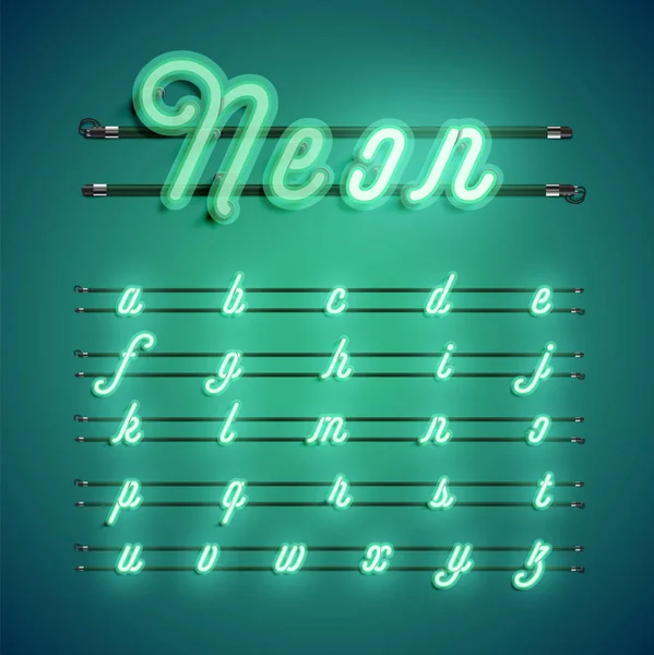 Grön färgad neon teckenuppsättning, vektor illustration — Stock vektor