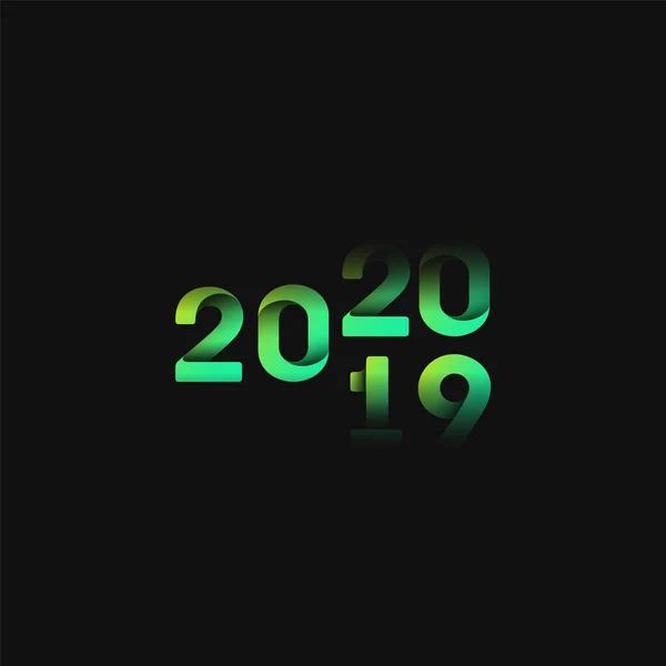 Verde e dobrado '2019 / 20' para o ano novo, ilustração vetorial —  Vetores de Stock