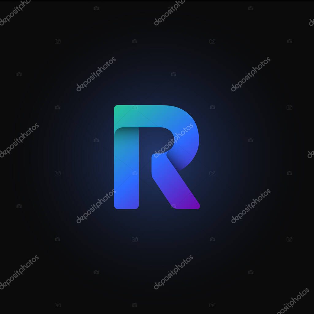 Blue paper folded character from a typeset, vector illustration