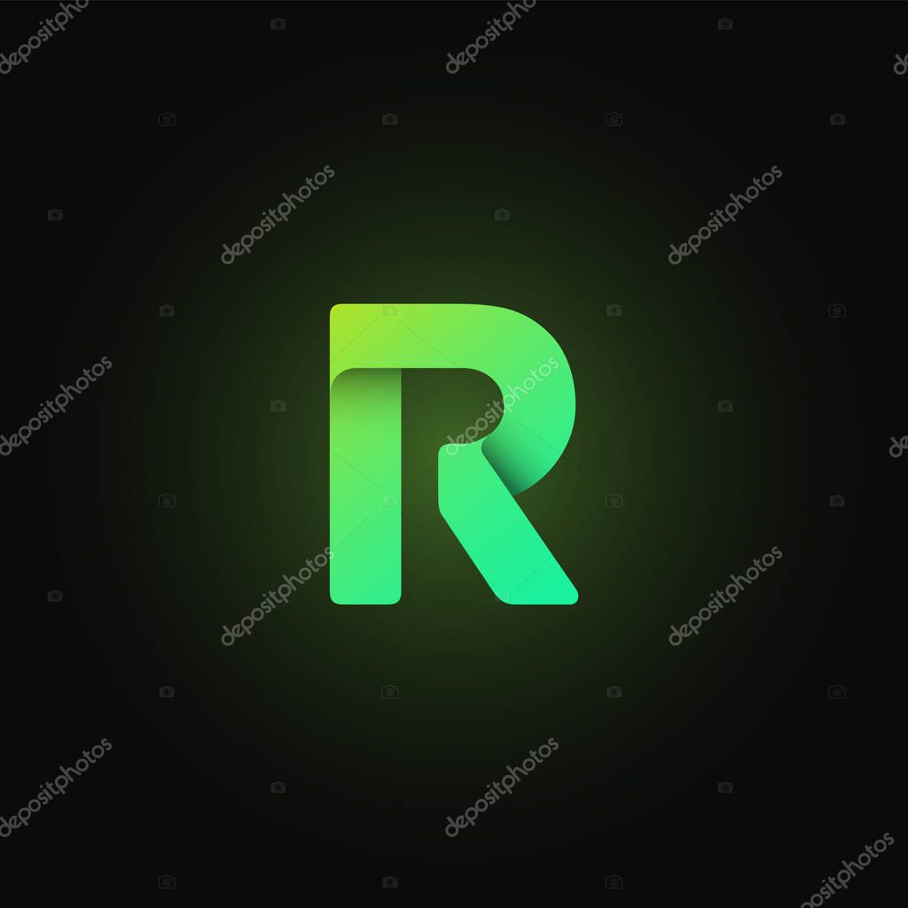 Green paper folded character from a typeset, vector illustration