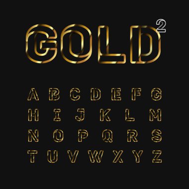 Altın katlanmış satır yazı tipi seti, vektör illüstrasyonu