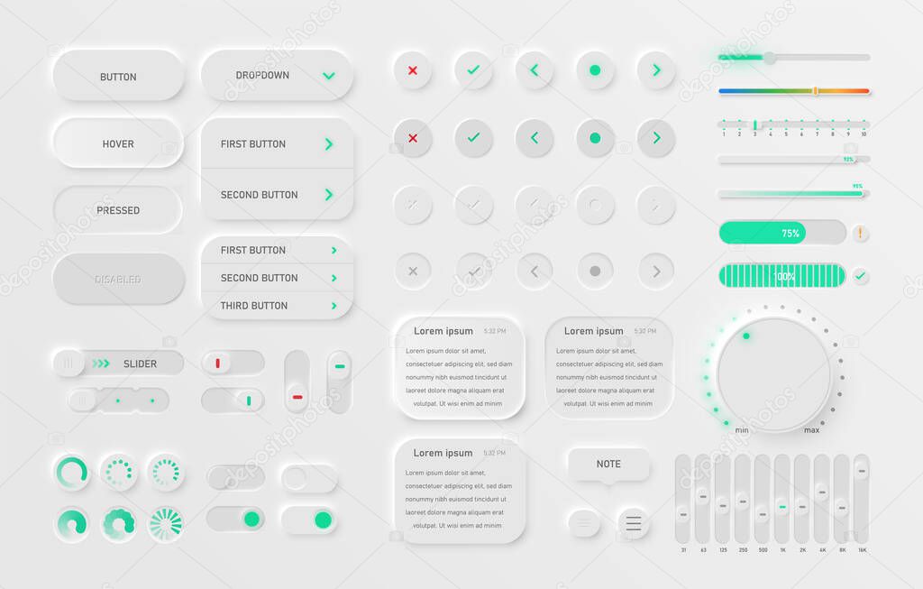 Very high detailed white user interface pack for websites and mobile apps, vector illustration