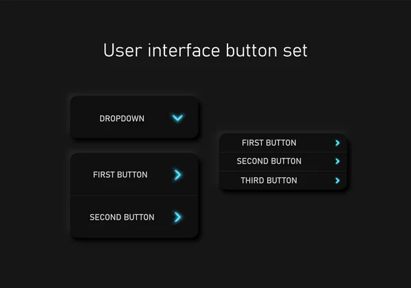 Botão Interface Usuário Preto Detalhado Muito Alto Definido Para Sites — Vetor de Stock