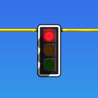 Sadece kırmızı lamba parlayan bir direkte gerçekçi bir trafik lambası, vektör illüstrasyonu