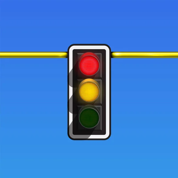 Realistisch Verkeerslicht Een Paal Met Alleen Rode Gele Lamp Gloeiend — Stockvector