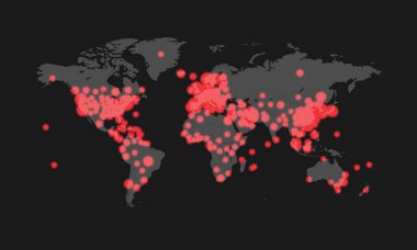 covid-19 virüsünün ülkeler tarafından yayılmasının haritası, vektör illüstrasyonu