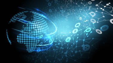 Küre ve vektör illüstrasyonlu mavi soyut ağ