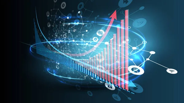 Toenemende Coronavirus Grafiek Met Dalende Economie Abstracte Blauwe Achtergrond Met — Stockvector