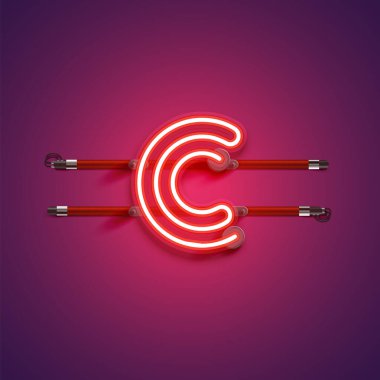 Mor / kırmızı yüksek detaylı neon karakter, vektör illüstrasyonu