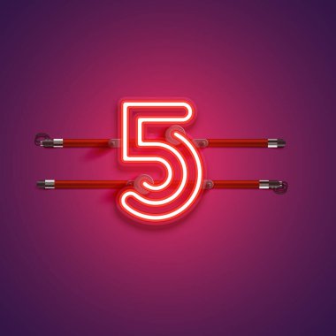 Mor / kırmızı yüksek detaylı neon karakter, vektör illüstrasyonu