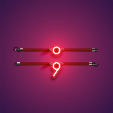 Mor / kırmızı yüksek detaylı neon karakter, vektör illüstrasyonu