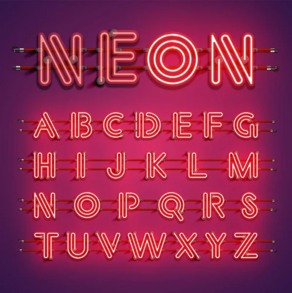 Lila Röd Hög Detaljerad Neon Teckenuppsättning Vektor Illustration — Stock vektor