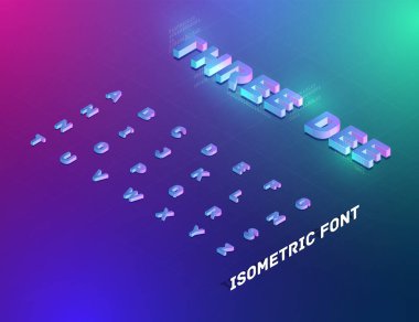'3REE DEE' teknik yazı tipi seti, izometrik vektör çizimi