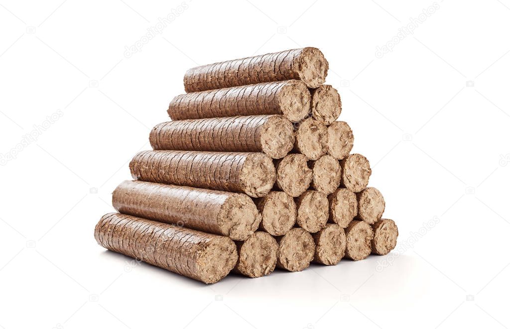 Stack wooden briquettes
