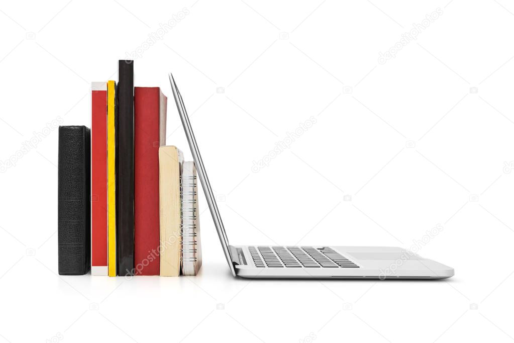 E-learning concept, Books and laptop