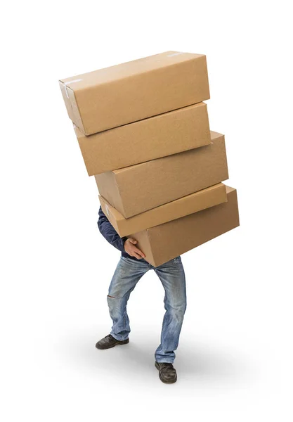Mann trägt schwere Kisten — Stockfoto