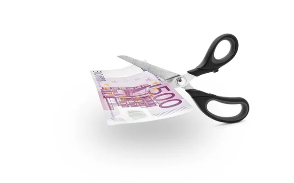 Scissors cutting money — Stock Photo, Image