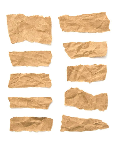 Verzameling verfrommeld bruin papier gescheurd — Stockfoto