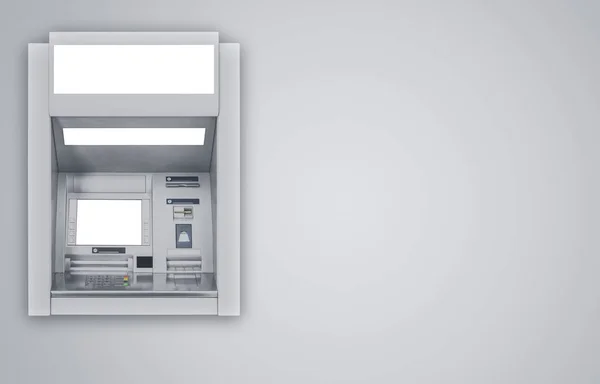 Geldautomaat op grijze achtergrond — Stockfoto