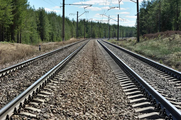 Boş demiryolu tren rayları — Stok fotoğraf