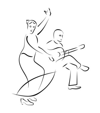 Flamenko dansçısı ve gitarist vektör kroki