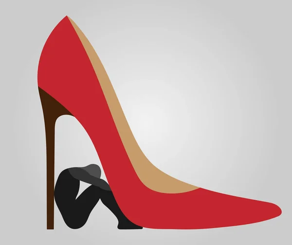 Henpecked - en man under en klack kvinna skor — Stock vektor