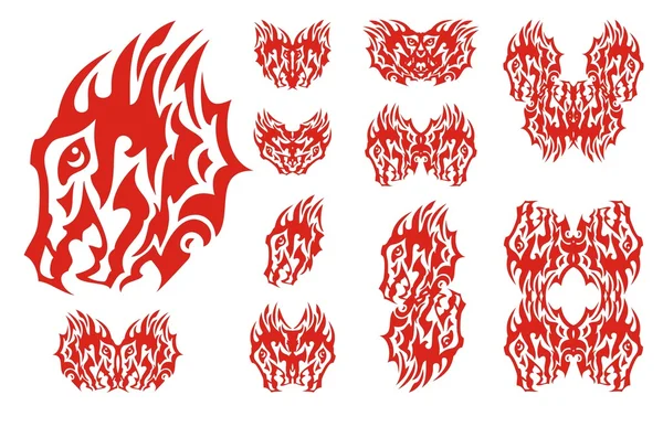 Flaming aggressive dragon head set — Stock Vector