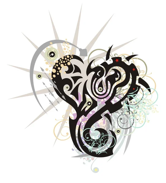 Grunge tourbillonna frémissant coeur de dragon — Image vectorielle
