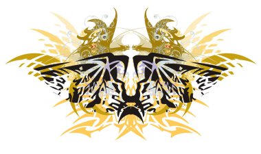 Grunge bitkin kartal kelebek altın kanatlı ejderha ile