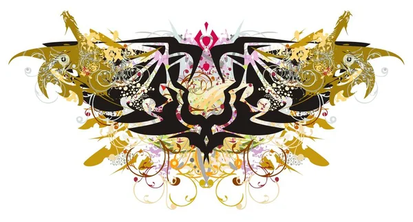 Grunge símbolo águia dupla com dragões de ouro —  Vetores de Stock