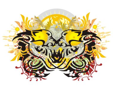 İki aslan kafaları süslü güneş karşı